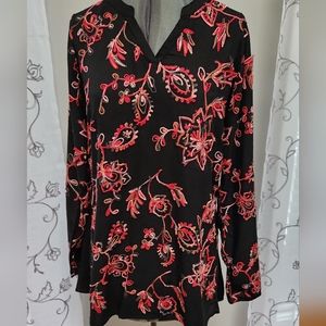 Coldwater Creek Embroidered Floral Tunic Top Black Flowy NWOT